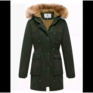 Wenyen 100% Cotton Gary Winter Thicken Jacket Fur Hooded Military Parka Large